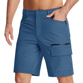 KEFITEVD Quick Dry Shorts Mens Cargo Lightweight Summer Outdoor Work Shorts Elastic Waist with Pockets,Blue Grey,32