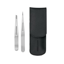 Juego de Pinzas Petite Tweezerman, para cejas, color Clásico con estuche Negro - Pinza obliqua y pinza de punta con estuche, ideal para viajes.