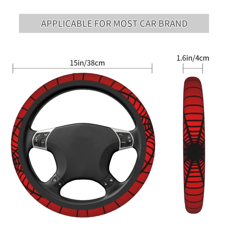Red Spider Web Steering Wheel Cover Universal 15 Inch Cute