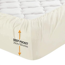 My home store Fitted Sheet 25 cm Deep Brushed Microfiber Ultra Soft No-Iron Wrinkle-Resistant Plain Dyed Fitted Bed Sheets Hypoallergenic Breathable Sheets (Cream, King)