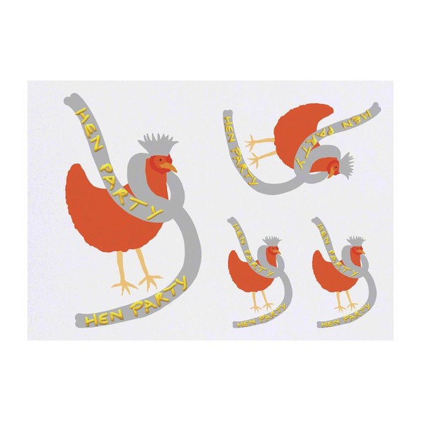4 x 'Hen Party Hen' Temporary Tattoos - Water Resistant,