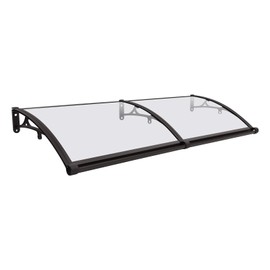 Front Door Awning, 24 x 63 Inch Awning for Door Window Exterior with Bracket Gutters, Aluminum Bracket Canopy Overhang Arched Rain Shelter for Sun Shutter, Rain, Snow Protection (Coffee+ Clear)