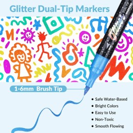 Set de 48 Marcadores Glitter Doble Punta LASPANG para Dibujar y Colorear con Brillo