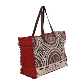 Myra Bag Western Leather Weekender Bag for Women, Upcycled Canvas Shoulder Bag - Fleur de Rigaud