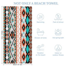 LOMADIA Aztec Microfiber Beach Towels, Pool Towels, Bath Towels - Quick Dry Towels - 31 in X 63 in - Abstract Southwest Tribal Navajo Aztec Fancy Geometric Ethnic Pattern Beach Towel, Style-9