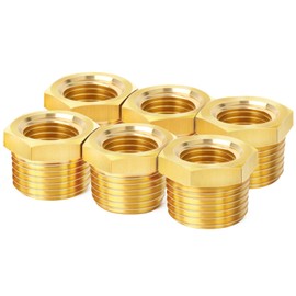ChillWaves Brass Pipe Fitting, Reducer Hex Bushing 1/2" NPT Male x 3/8" NPT Female Thread Adapter(6-PACK)