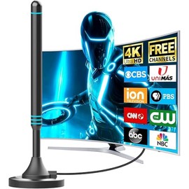 AtomDream Tech Indoor Digital TV Antenna with Strong Magnetic Base – Easy Setup, Long Range Reception for Local Channels, Supports 4K/1080P Smart TV – 16.4 FT Coax Cabl