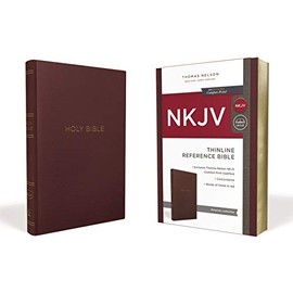 NKJV, Thinline Reference Bible, Leather-Look, Burgundy, Red Letter, Comfort Print: Holy Bible, New King James Version