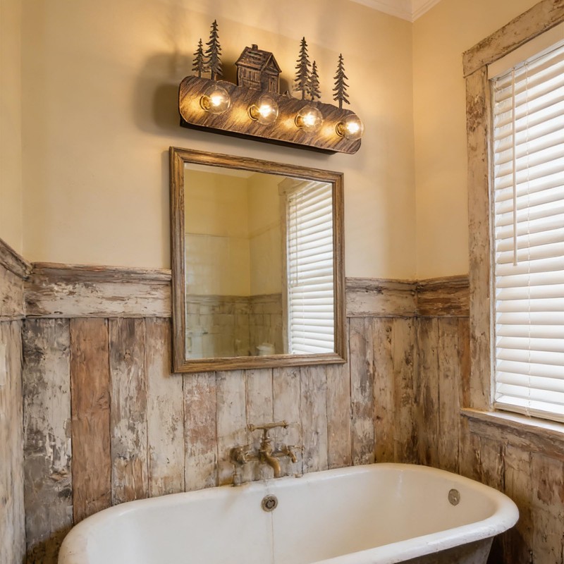TOCHIC Rustic Bathroom Light Fixtures, 4 Lights Farmhouse Bathroom Vanity