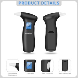 Breathalyzer, Professional Digital Breathalyzer to Test Alcohol with 12 Replaceable Mouthpieces, Portable Personal Grade Accuracy Breath Alcohol Tester for Home or Party Use, Quick Results