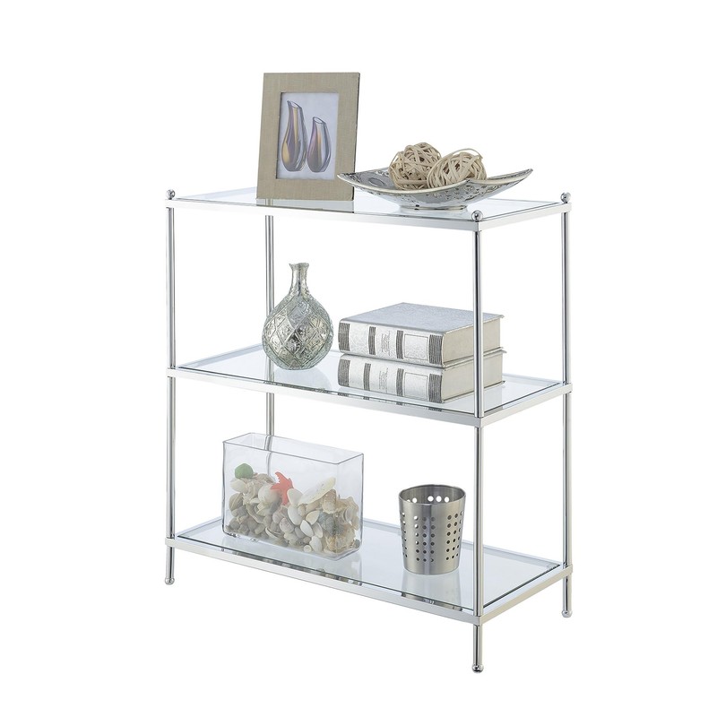 Convenience Concepts Royal Crest 3 Tier Bookcase, Chrome / Glass