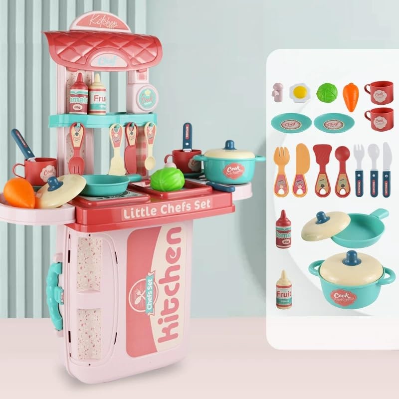 Pretend Play Kitchen, Compact, Includes Cooking Utensils, For Girls, Kitchen,