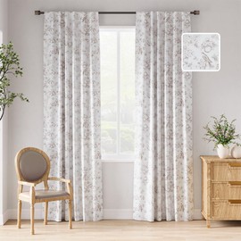 jinchan 100% Blackout Floral Curtains 90 Inch Length, Printed Flower Taupe Blackout Curtains for Bedroom Rod Pocket Back Tab Full Blackout Curtains Thermal Insulated Window Drapes, 2 Panels Taupe