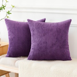 Otostar 45x45cm Nordic Set of 2 Corten Stripe Fashion Cute Modern Zipper Decorative Throw Pillow Covers for Sofa (45x45, Eggplant Purple)