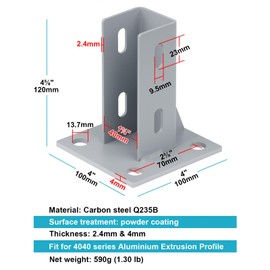 OTTFF 2 Pack Floor Mount Post Base for T Slot 4040 Aluminum Extrusion Profile, Carbon Steel Ground Flange Anchor Bracket for 1-9/16" x 1-9/16" Newel, Grey