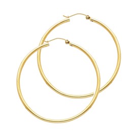14k Yellow Gold 2mm Thickness Hinged Hoop Earrings (35 x 35 mm)