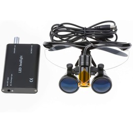 2.5X420MM 5W LED Headlight Lamp Plastic Clip On Type Filter with Working Distance Surg~ical Binocular Loupes Magnifier Aluminum Box (Black)