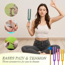 Hugbow 10 PCS Unweighted Tuning Fork for Healing Set, Multi-Color Chakra Tuning Forks, Aluminum Alloy Solfeggio Tuning Forks with Activator & feet (174-963Hz) for Sound Healing