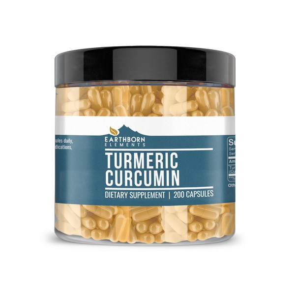 Earthborn Elements Turmeric Curcumin 200 Capsules, Pure & Undiluted, No Additives
