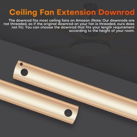 16 Inch Ceiling Fan Downrod with Extension Cord, 1 .3 Foot Gold Ceiling Fan Extension Rod, 1 Inch OD, Ceiling Downrod for Various Fans (Gold, Unthreaded)
