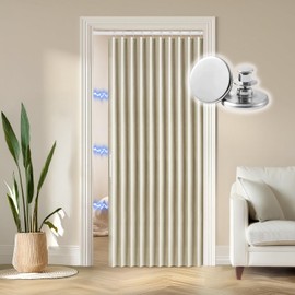 RINHARTEX Blackout Accordion Style Magnetic Door Curtain for Closet Pleated Folding Doorway Curtain Accordion Door Interior Room Divider Bedroom Bathroom Living Room (42x78,Cream Beige)