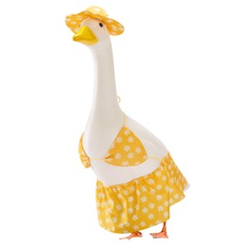 EKOREST Summer Porch Goose Outfits for 23 Inch Lawn Statue, Yellow Hawaiian Bikini Costume for Plastic/Cement Statue, Spring Duck Sculpture Clothes for Yard Patio Party House Warming Decoration