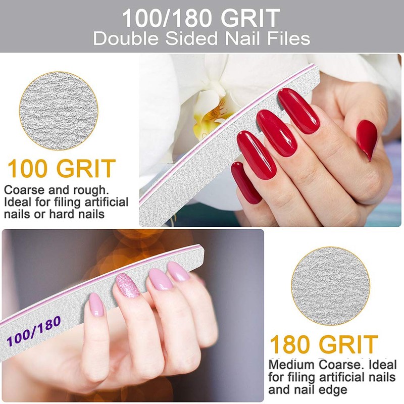 Nail File Nail Files, 180/240 Grit Nail Files for Natural