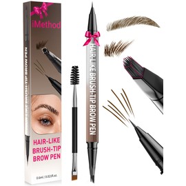 iMethod Eyebrow Pen - Eyebrow Pencil,2-in-1 Eyeliner Dual-Ended Brush-Tip Microblading 4d Eyebrow Pencils for women,Long Lasting Waterproof Hair-Like Brow Pencil,with Eyebrow Brush,DarkBrown