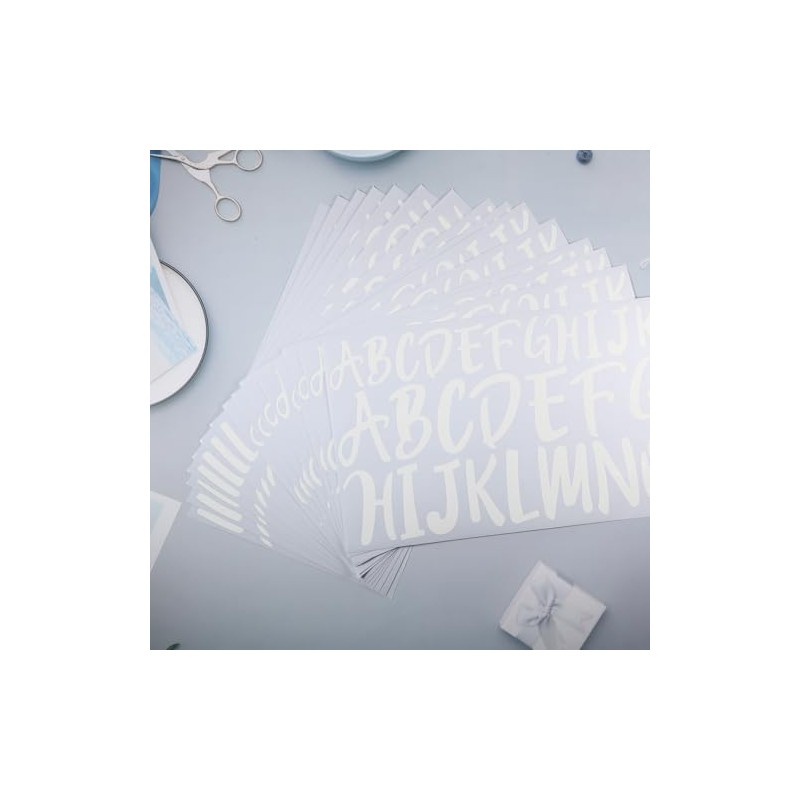TaoBary 416 Pcs White Letter Stickers, 8 Sheets Cursive Alphabet