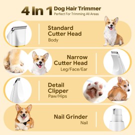 AIBORS AIBORS Small Dog Grooming Kit, 4 in 1 Electric Cordless Dog Paw Trimmer with Nail Grinder, Low Noise Dog Nail Trimmers, IPX7 Waterproof Small Dog Grooming Clippers for Paws, Ears, Face, Hip Hairl