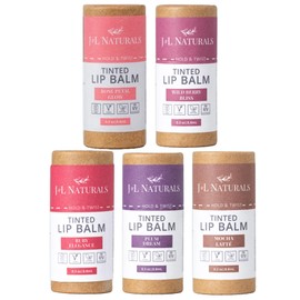 J&L Naturals Tinted Lip Balm | Vegan & Cruelty Free Lip Stain | Zero Waste Makeup | Plastic-Free, Hydrating & Moisturizing Lip Tint | Made in US (Bundle (5-Pack), Variety (1 x Each Color))