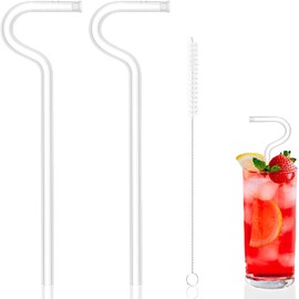 （4straw+2cleaningbrush） can be Used Repeatedly Original Glass Drinking Straw, Flute Style Design for Engaging Lips Horizontally, Anti-Wrinkle.