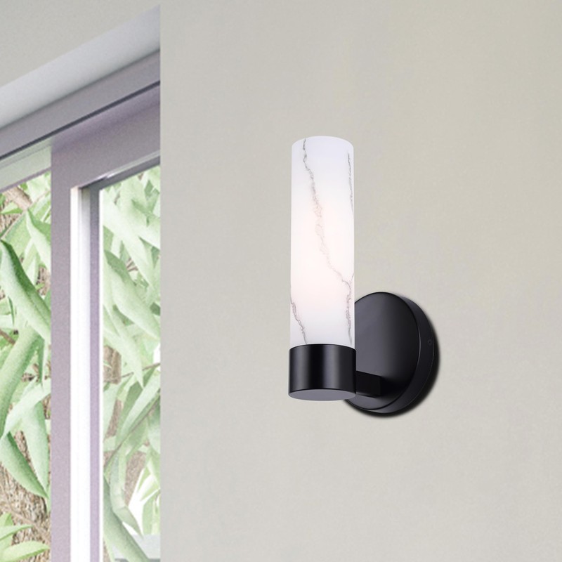 Canarm KRISTELLA 1-Light Wall Sconce, Grey Marbled Glass, Modern Luxury,