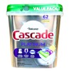 Cascade Platinum Dishwasher Pods, Lemon Scent, 62 Count
