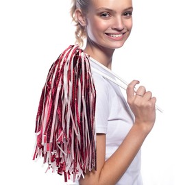 Anderson's Metallic Maroon and White Foil Textured School Spirit Shakers, Cheerleader Pom Poms, Football, Basketball, Homecoming Squad, Team, Party, Dance, Club, Performance, Celebration Pack of 10