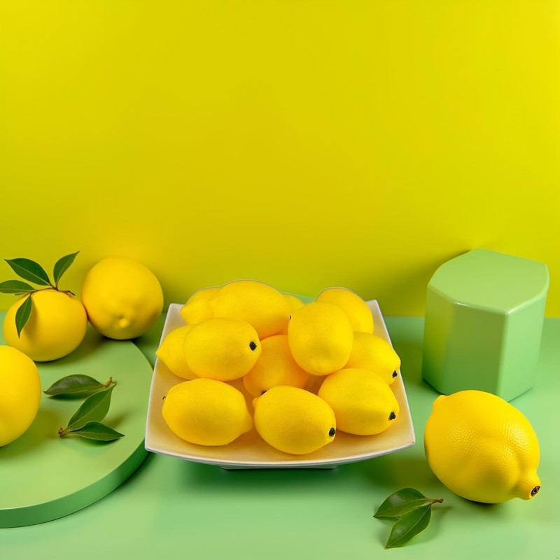 Fxieng 6 Pcs Yellow Mini Lemon Decor Fake Fruit Home