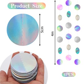 52 ft Colourful Glitter Paper Garland, 4 Pieces 4 m Paper Garland, Glitter Round, Hanging Colourful Glitter Paper Circle Dots Garland for Birthday Party, Anniversary Party, Carnival, Wedding