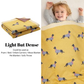 Baby Blanket Cotton Knitted Baby Blankets Newborn Essentials Boy Girl Dachshund Dog Knitted Blanket Soft Infant Toddler Baby Blanket Yellow 80 x 100 cm