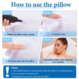 Inflatable Bath Pillow for Tub Large Pillows for Bath Terry Cloth Bath Pillow Neck Support Spa Pillow with Suction Cup for Bathtub Soft Comfortable Bath Cushion, Hot Tub (White)