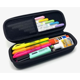 Arber Large Capacity Pencil Pen Case - Simple Zipper Organizer Box - Hard Sided Slim Art Pouch Bag for Colored Markers - Adults Teens Boys Girls Office Supply School College (Black)