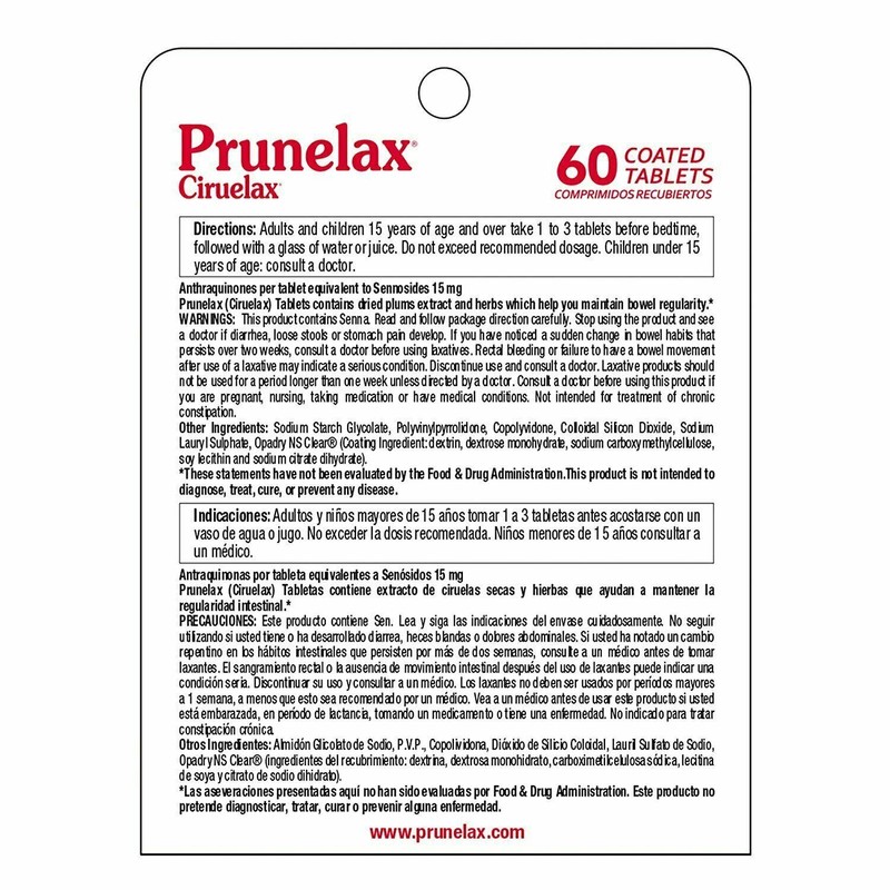 Prunelax Ciruelax Natural Laxative Supplement Tablets Senna and Dried Plum