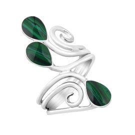 AeraVida Classic Floral Vine Ornate Teardrop Green Malachite Sterling Silver Ring | Solid .925 Silver Statement Stone Ring Size 7 for Daily Fashion & Boho Style