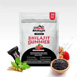 HILLSIDE SHILAJIT Premium Shilajit Gummies - Strawberry Flavor with Ashwagandha & Burdock Roots - 60 Vegan Gummies - No Added Sugar - 30 Days Supply - Herbal Energy Supplement