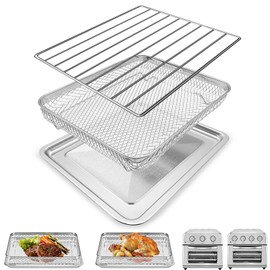 GWY 3 IN 1 Air Fryer Wire Rack for Cuisinart TOA-26 28 AFR-25 Air Fryer Convection Toaster Oven, 11.2''*10'' Air Fryer Stainless Steel Basket Tray Accessories Replacement Parts, Dishwasher Safes