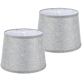 Set of 2 Small lampshades 10 inch for Table lamps and Nightstand Lamps,Assembly Required,Small Empire lamp shade Spider Fitter, Handcrafted Natural Linen lamp shades (8"x10"x8", Grey)