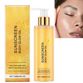 120ml Gold Sunscreen Body Glow Oil,Spf 50 Sunscreen Body Oil,Face and B/ody Liquid Luminizer,Hydrating Against Sunburn Uva & Uvb Protection for Face & Leg, Long-Lasting, Non-Sticky