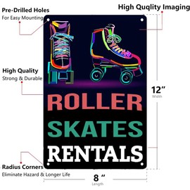 ERMUHEY Roller Skate Rental Sign Metal Tin Signs for Skating Rink/Outdoor/Driveway/Garages/Man Cave Wall Decor Poster Sign 12x8 Inch