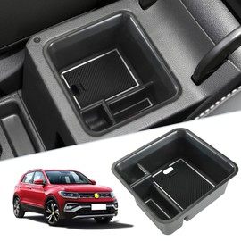SKTU Centre Armrest Organiser Compatible with V*W T-Cross 2018-2023 2024 Multifunctional Storage Box for Centre Console Armrest with Non-Slip Pad (White)