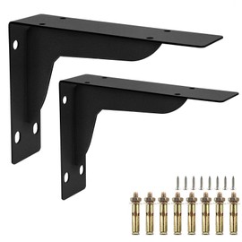Heavy Duty Shelf Brackets – 2 Pack Black 8 Inch L-Shaped Iron Brackets with Fixings – Wall Mounted Metal Shelf Supports for Kitchen, Utility Room, Small Floating Shelf, Book Rack