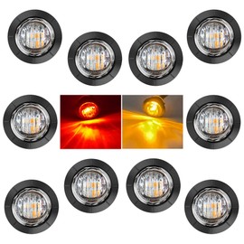 NBWDY Dual Color 10Pcs 3/4" Round Amber to Red LED Trailer Marker lights,Front Rear Side LED Clearence Marker Lights,12V Tail Warning Indicator Signal Light for Trailer Truck RV Car Van Pickup ATV